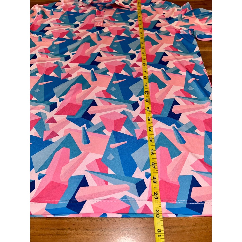 Pins & Aces Men XL Pink Blue Geometric Crystal Print Performance Golf Polo Shirt - Picture 6 of 7